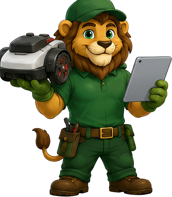 Leo, la mascotte di Faye Ecolife, esperto di robot rasaerba